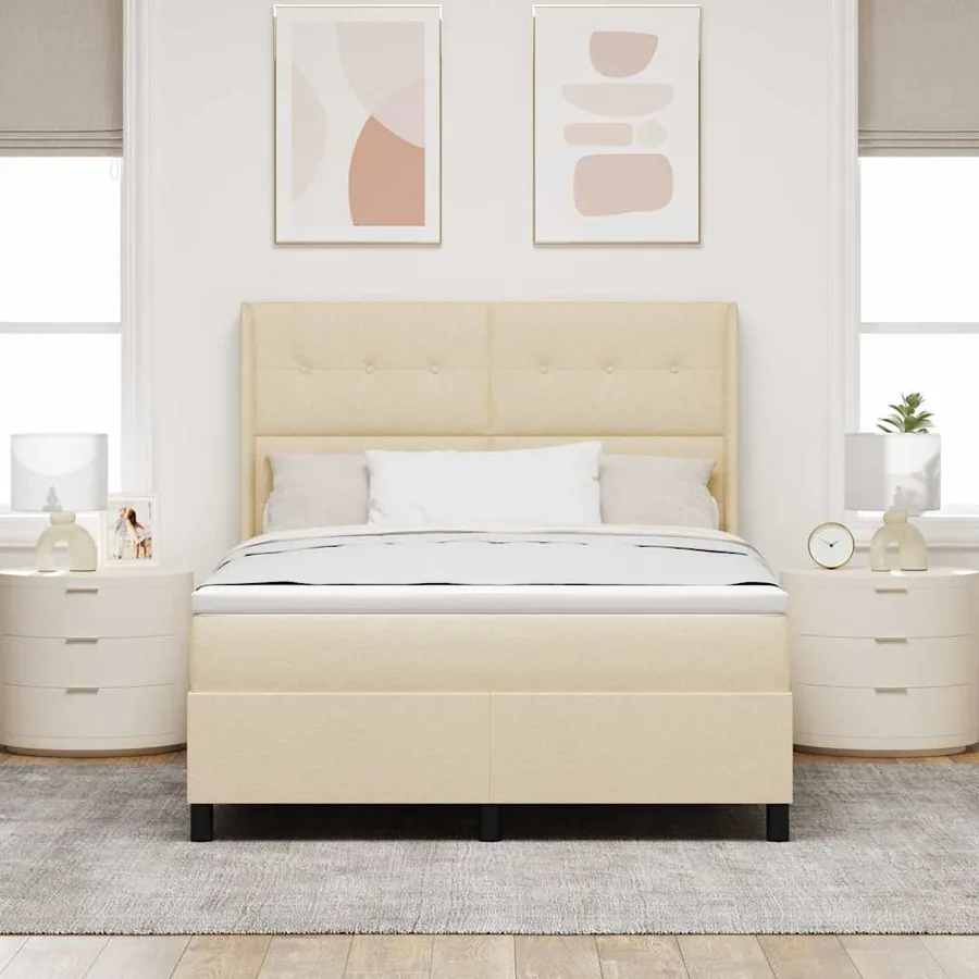 Lit à ressorts avec coussin Crème 200 x 160 cm tissu - 3