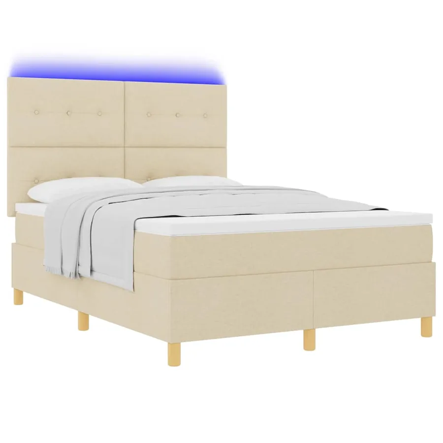 Lit à ressort LED avec tête de lit Crème 160 x 200 cm tissu - 3