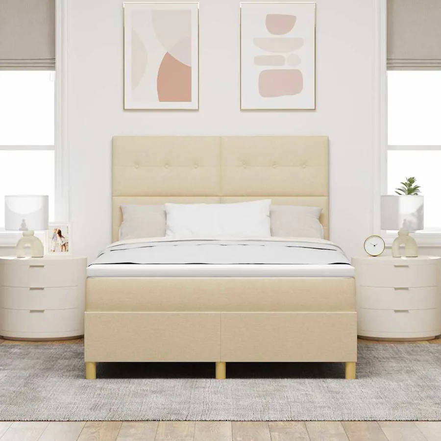 Lit à ressort LED avec tête de lit Crème 160 x 200 cm tissu - 4
