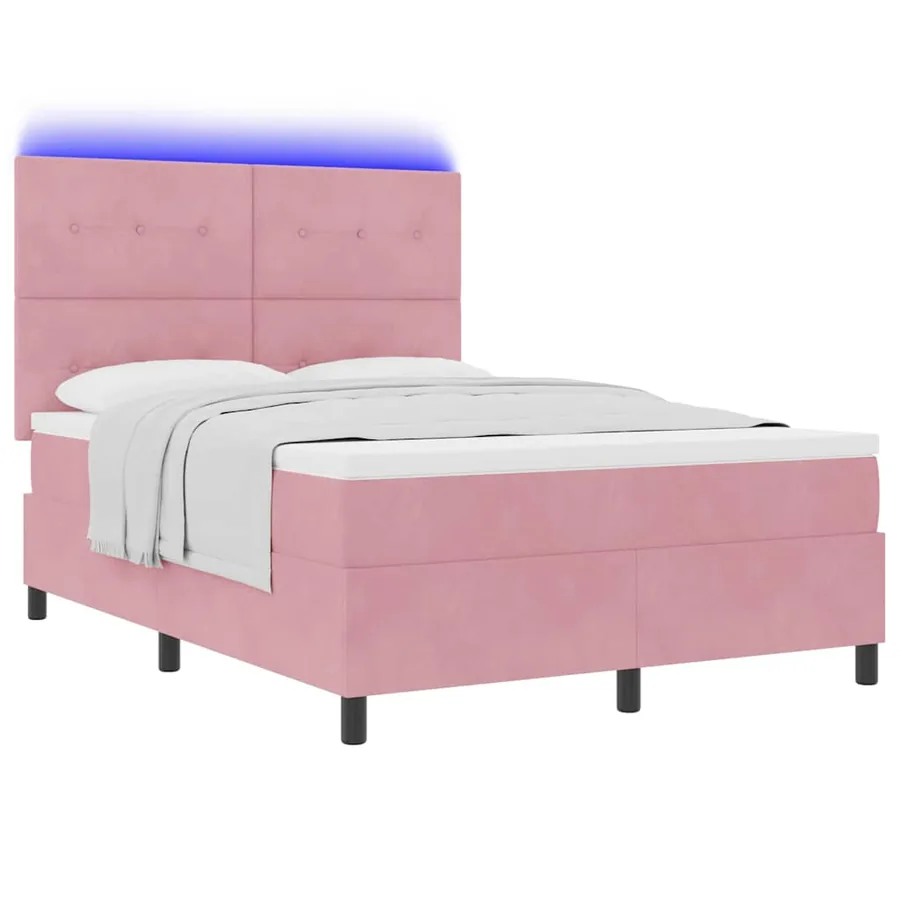 Lit à ressort LED avec tête de lit Rose 140 x 200 cm Velours - 3