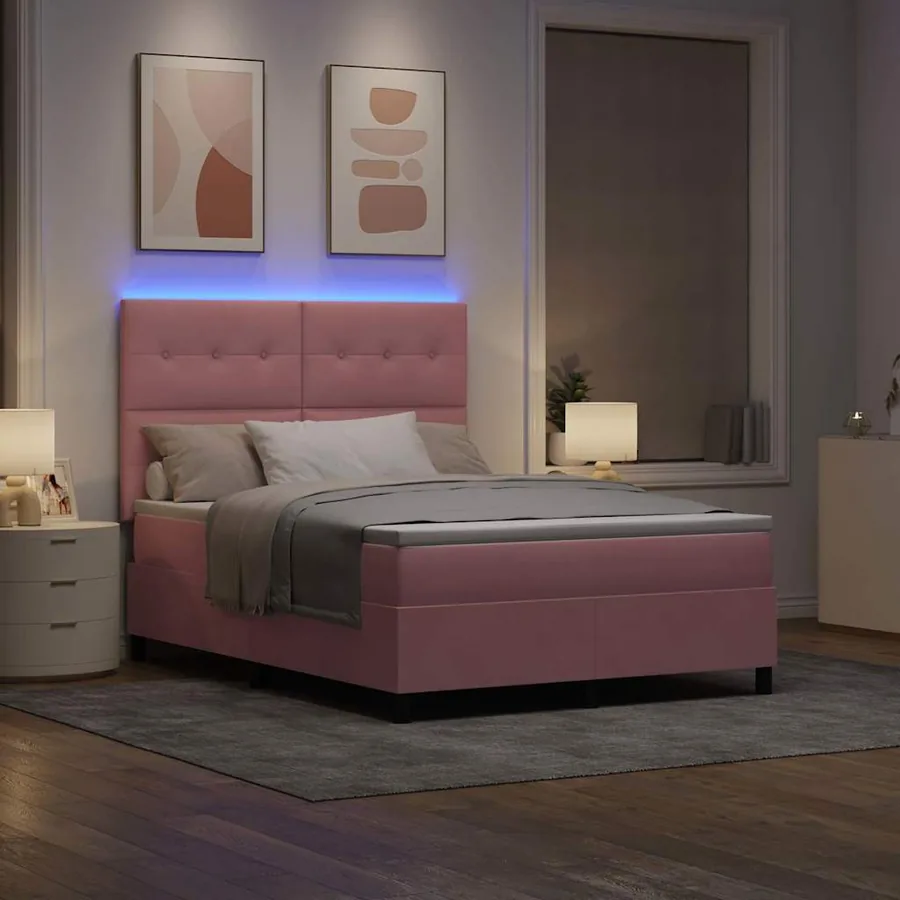 Lit à ressort LED avec tête de lit Rose 140 x 200 cm Velours - 5