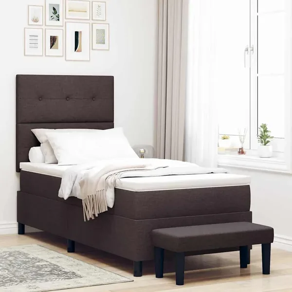 Lit à ressorts avec tête de lit Marron foncé 90 x 200 cm tissu