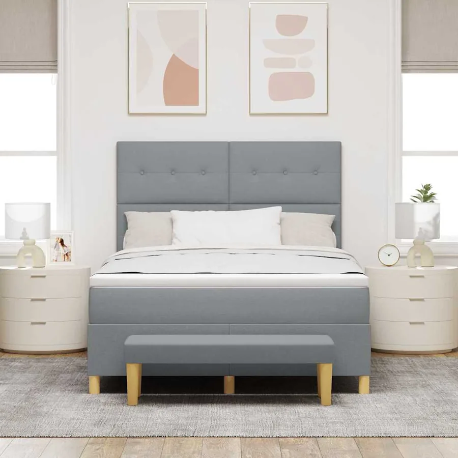 Lit à ressorts avec tête de lit Gris clair 200 x 160 cm tissu - 3