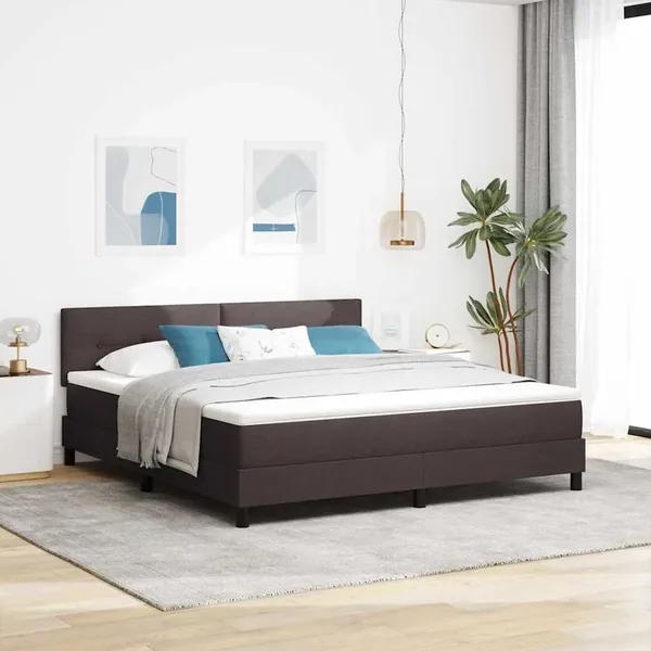 Lit à ressorts avec bandes LED Marron foncé 180 x 200 cm tissu