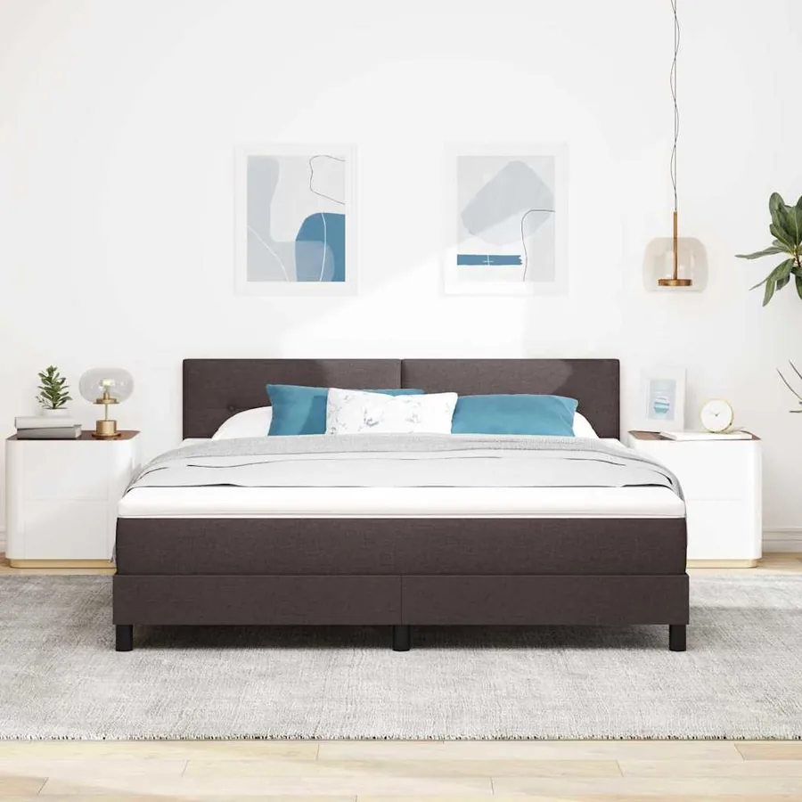 Lit à ressorts avec bandes LED Marron foncé 180 x 200 cm tissu - 4