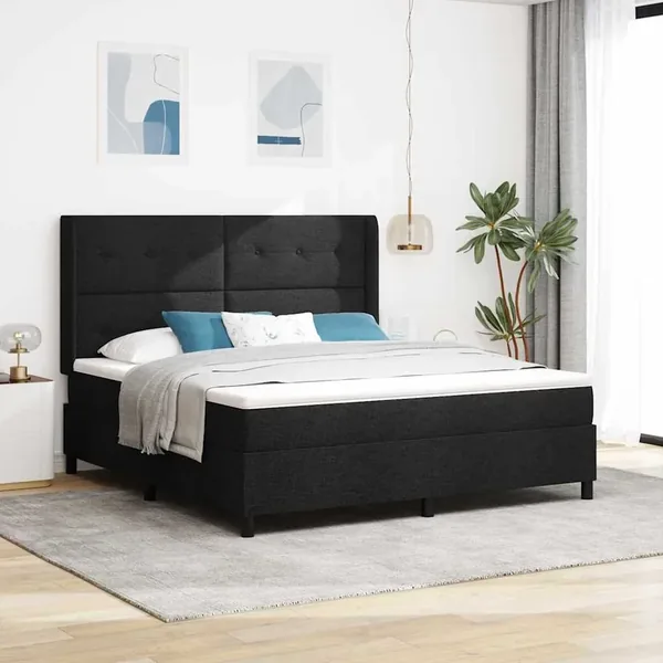 Lit à ressort LED avec tête de lit Noir 180 x 200 cm tissu
