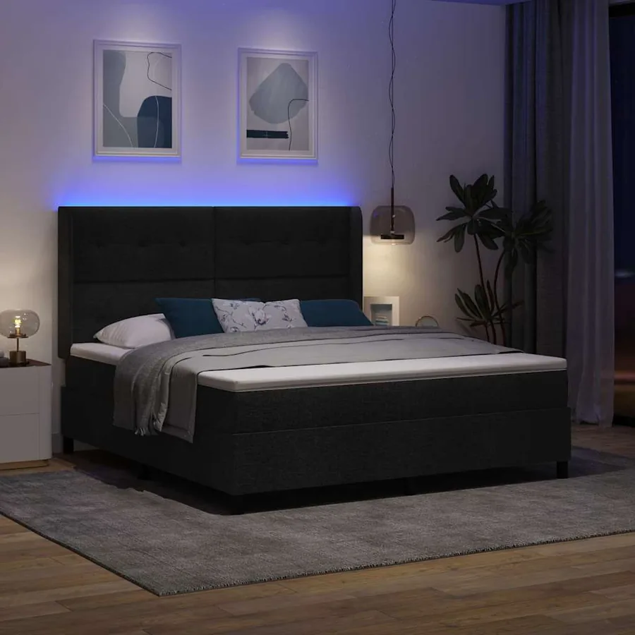 Lit à ressort LED avec tête de lit Noir 180 x 200 cm tissu - 5