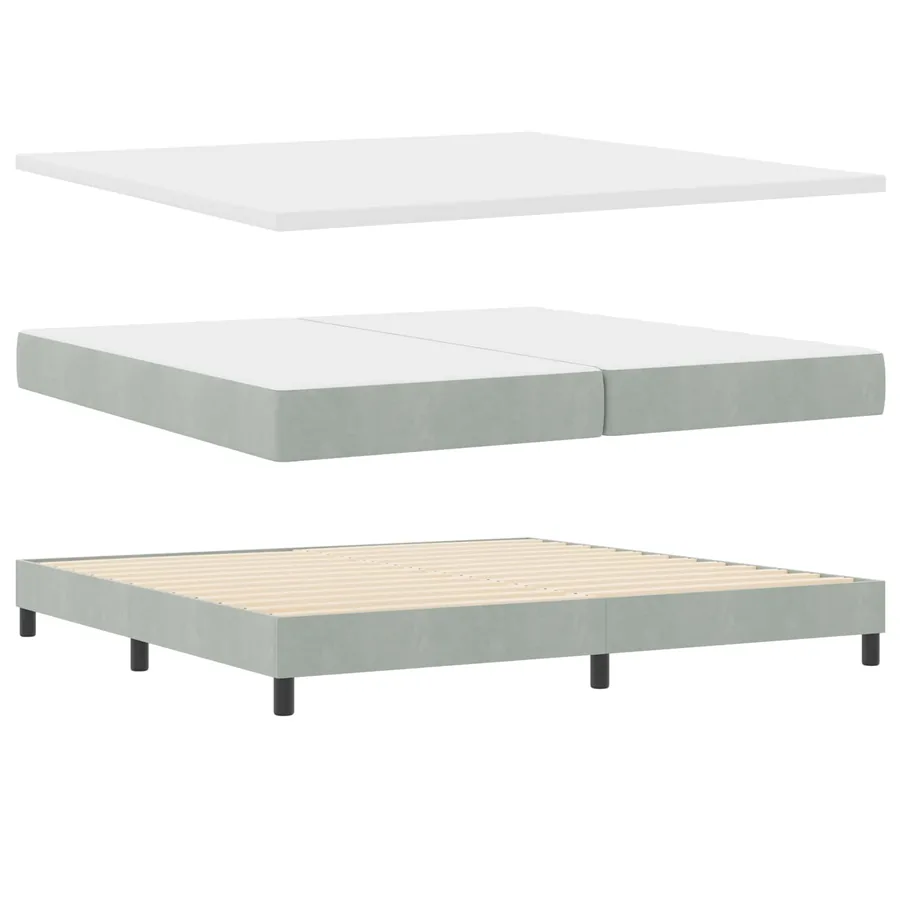 Lit à ressort LED Gris clair 200 x 200 cm Velours - 6