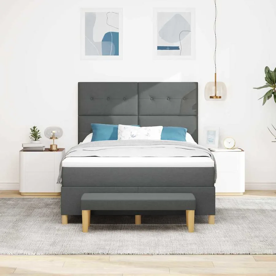 Lit à ressorts avec coussin Gris foncé 200 x 140 cm tissu - 3