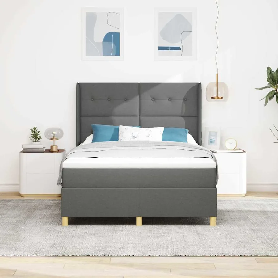 Lit à ressorts avec bandes LED Gris 140 x 190 cm tissu - 4