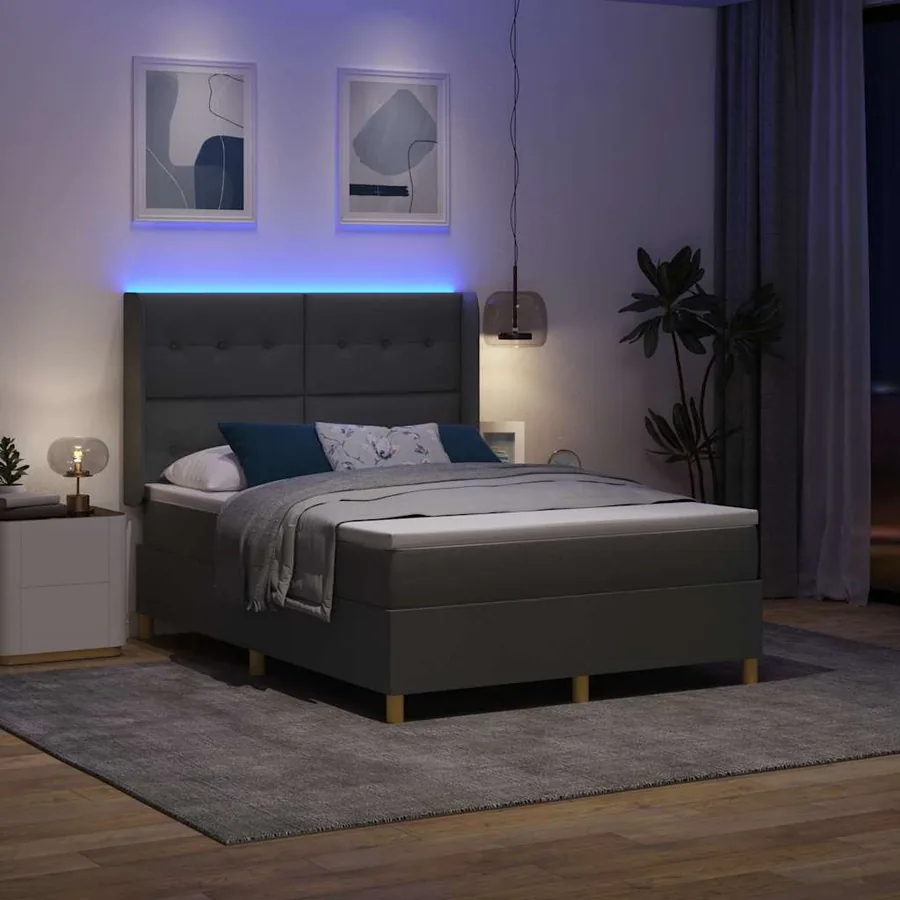 Lit à ressorts avec bandes LED Gris 140 x 190 cm tissu - 5