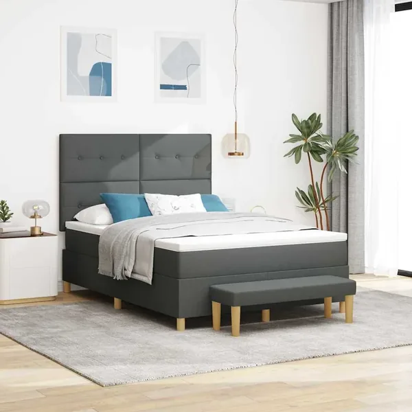 Lit à ressorts avec tête de lit Gris foncé 190 x 140 cm tissu