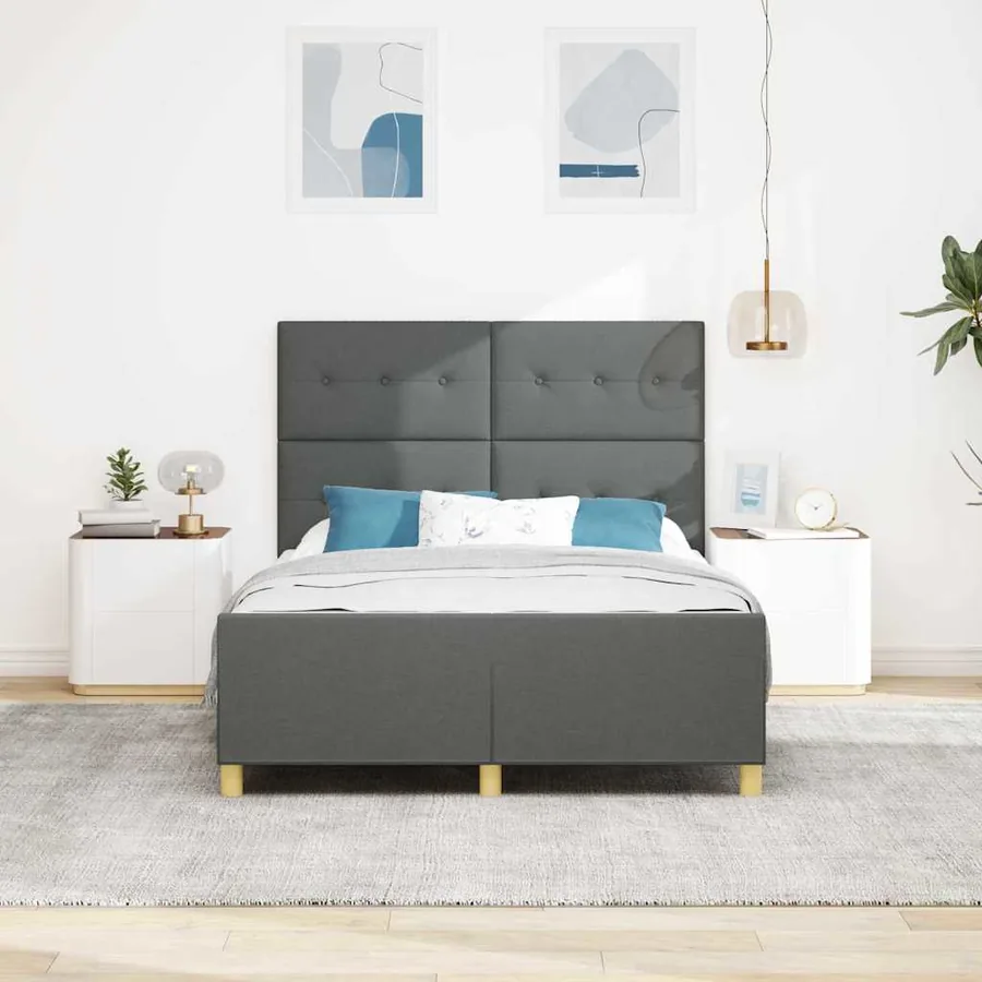 Cadre de lit avec tête de lit Gris foncé 140 x 200 cm tissu - 3
