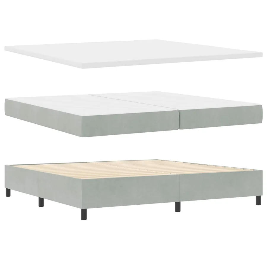 Lit à ressorts avec bandes LED Gris clair 200 x 200 cm Velours - 2