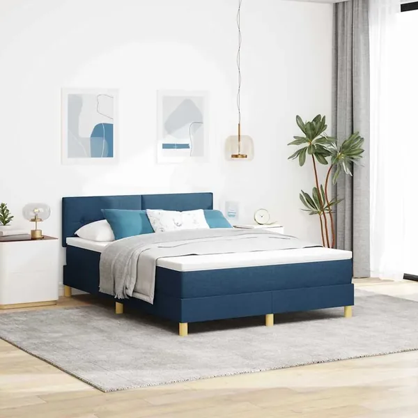 Lit à ressort LED avec bandes LED Bleu 140 x 200 cm tissu