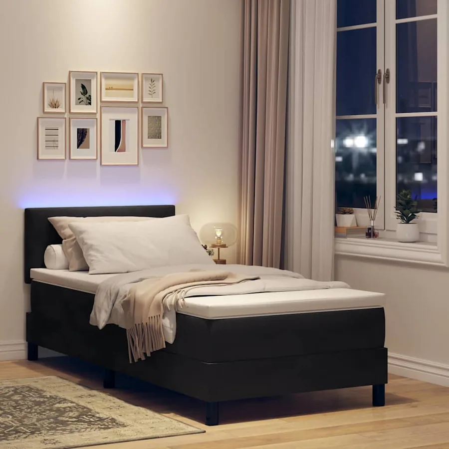 Lit à ressort LED avec bandes LED Noir 100 x 200 cm Velours - 5