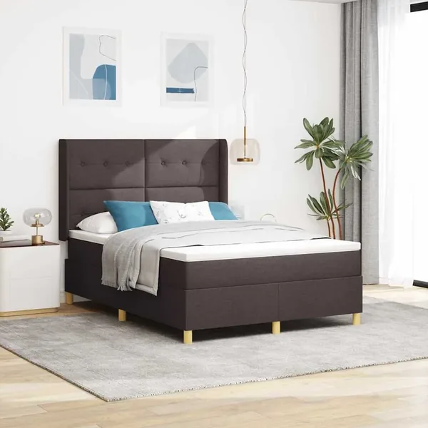 Lit à ressorts avec tête de lit Marron foncé 160 x 200 cm tissu