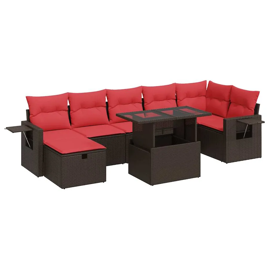 Salon de jardin avec coussins 8 pcs marron résine tressée acacia - 2