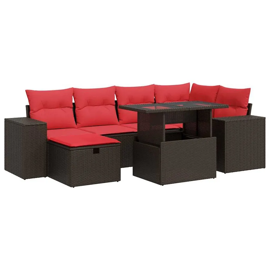 Salon de jardin avec coussins 7 pcs noir résine tressée acacia - 2