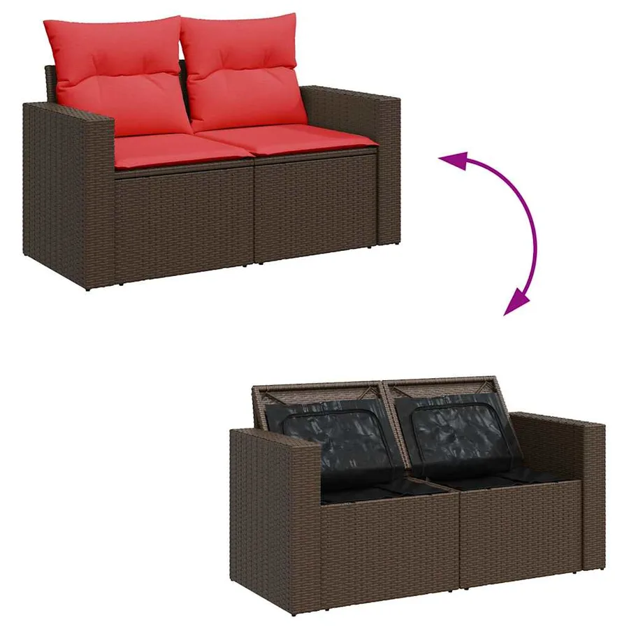 Salon de jardin avec coussins 8 pcs marron résine tressée acacia - 10