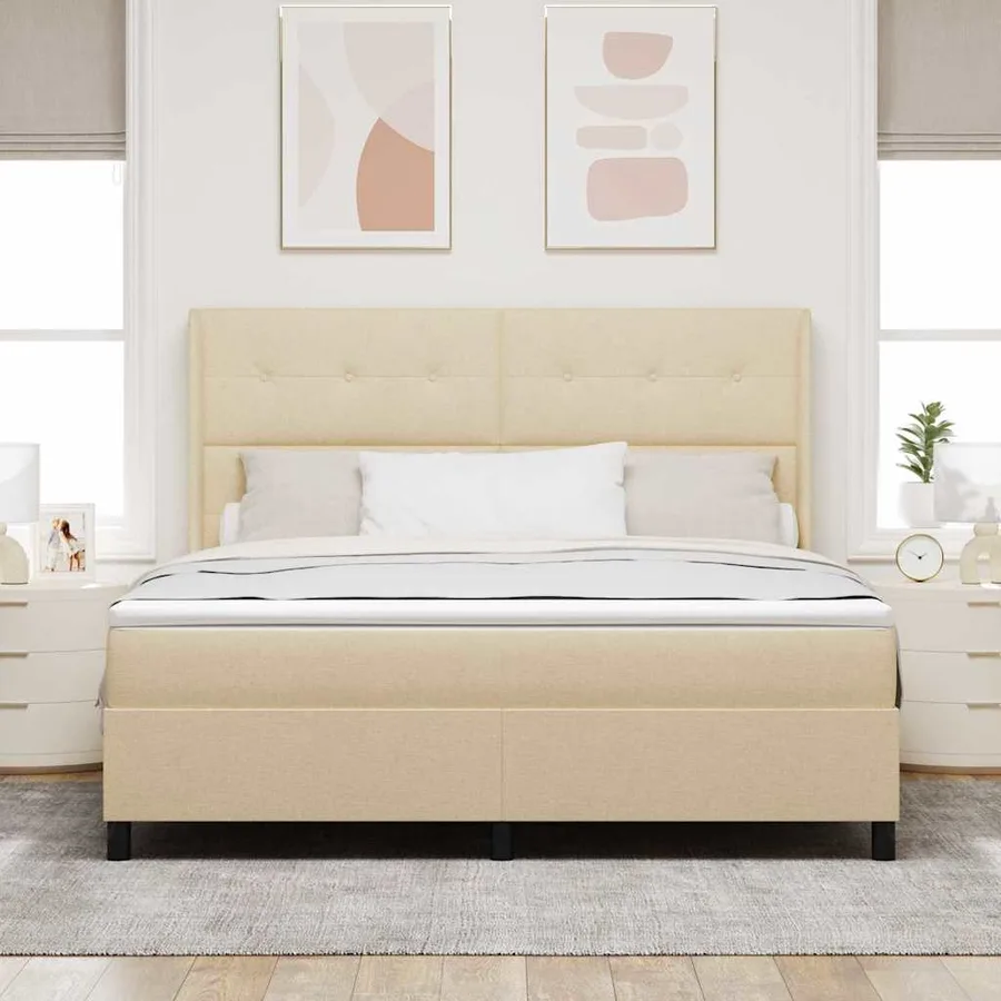 Lit à ressorts avec coussin Crème 200 x 180 cm tissu - 3