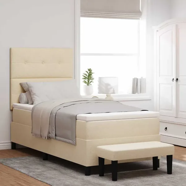 Lit à ressorts avec tête de lit Crème 90 x 200 cm tissu