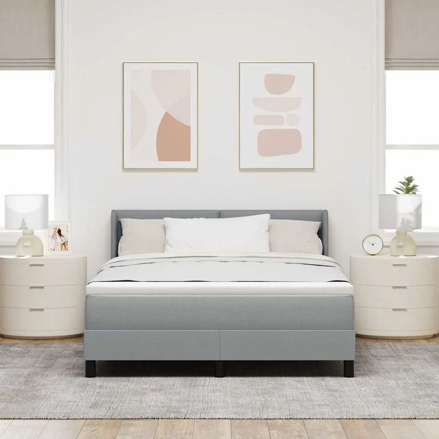 Lit à ressorts avec tête de lit Gris clair 190 x 140 cm tissu - 3