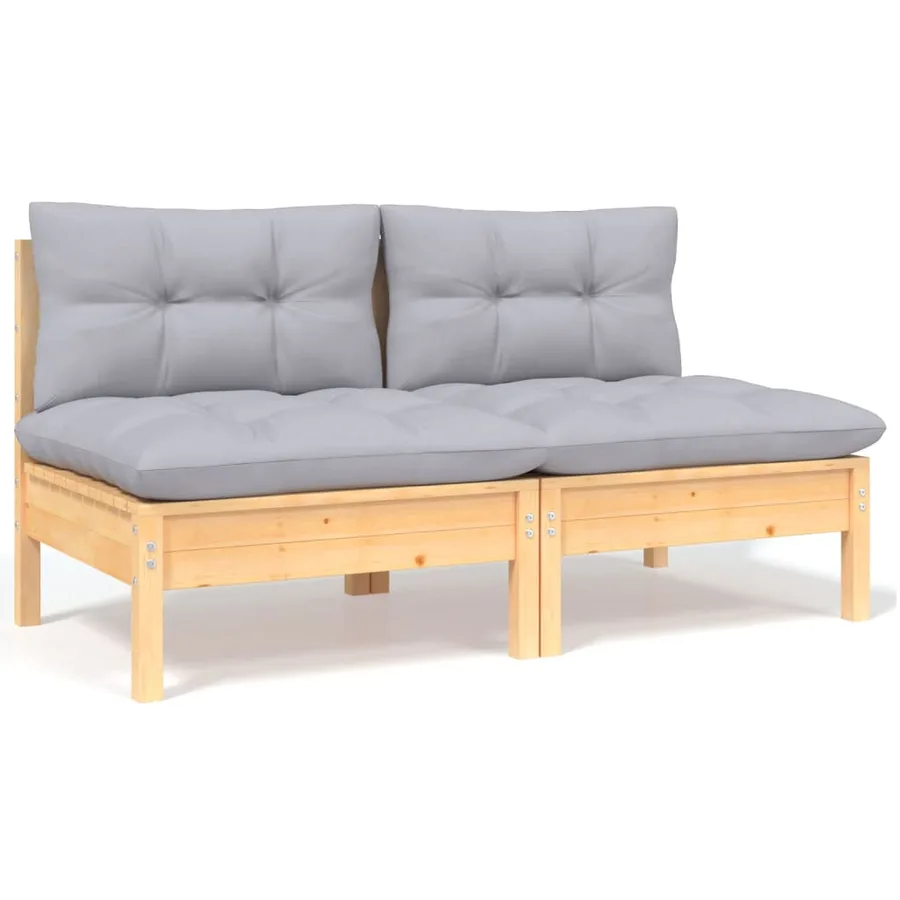 Salon de jardin 6 pcs avec coussins gris Bois de pin massif - 5