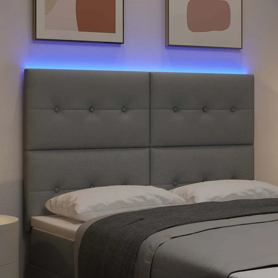 Tête de lit LED avec bandes LED Gris clair 144 cm tissu - 4