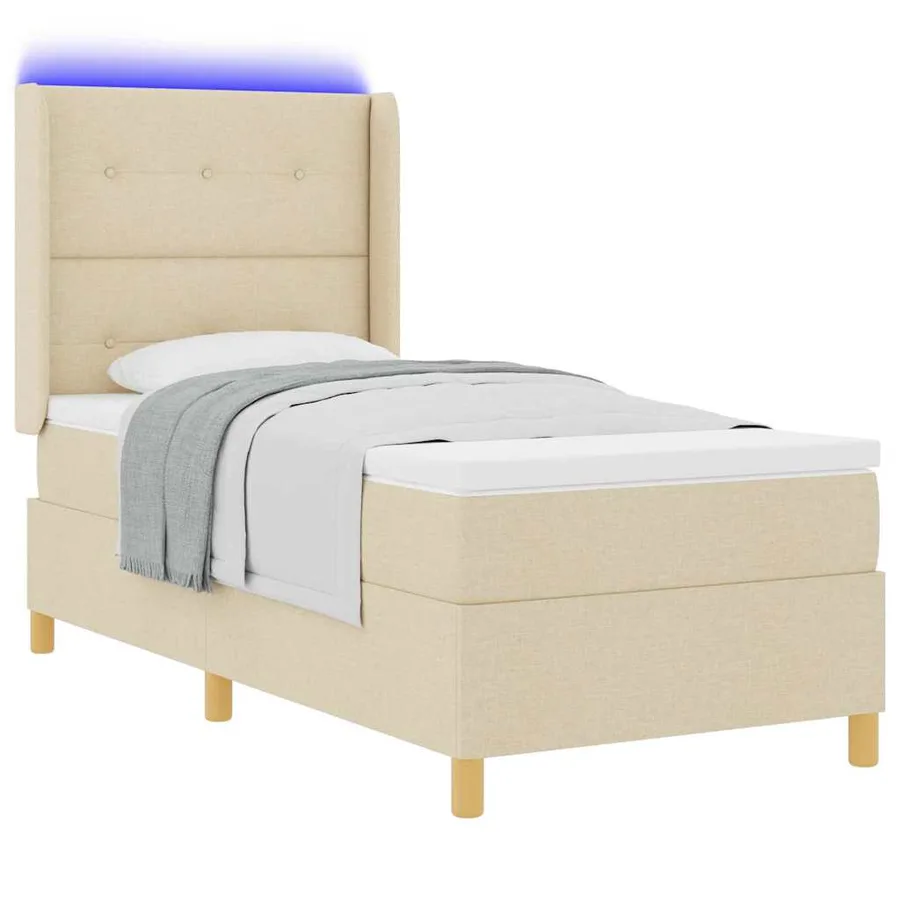 Lit à ressorts avec bandes LED Crème 90 x 190 cm tissu - 3