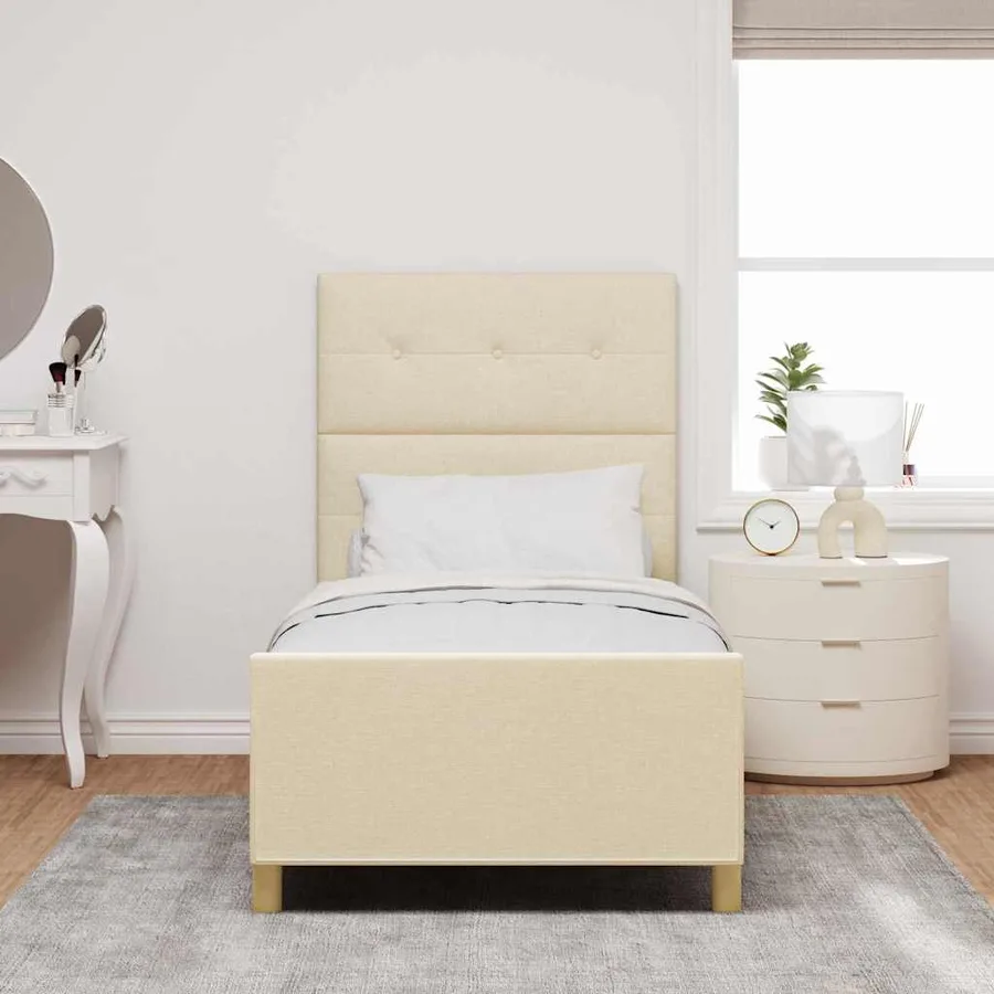 Cadre de lit avec tête de lit Crème 90 x 190 cm tissu - 3