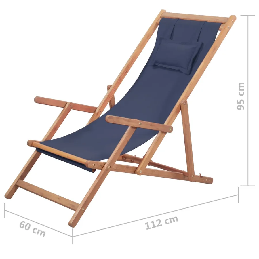 Chaise pliable de plage Tissu et cadre en bois Bleu - 13
