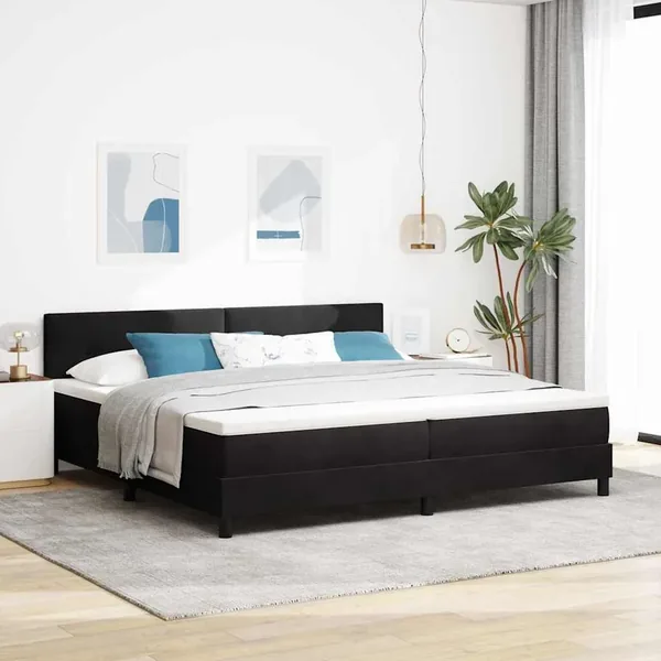Lit à ressort LED avec bandes LED Noir 200 x 200 cm Velours