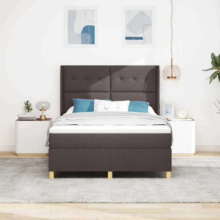 Lit à ressorts avec tête de lit Marron foncé 140 x 190 cm tissu - 3