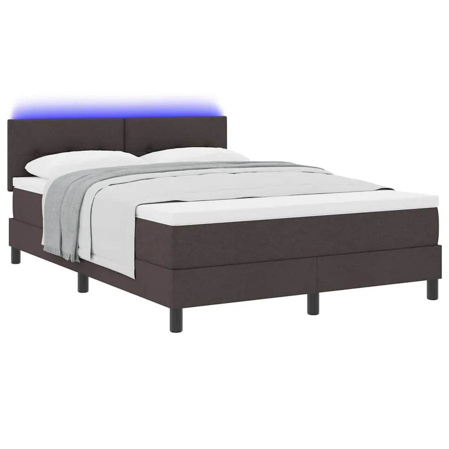 Lit à ressorts avec bandes LED Marron foncé 140 x 190 cm tissu - 3