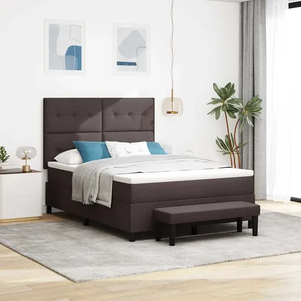 Lit à ressorts avec tête de lit Marron foncé 140 x 190 cm tissu