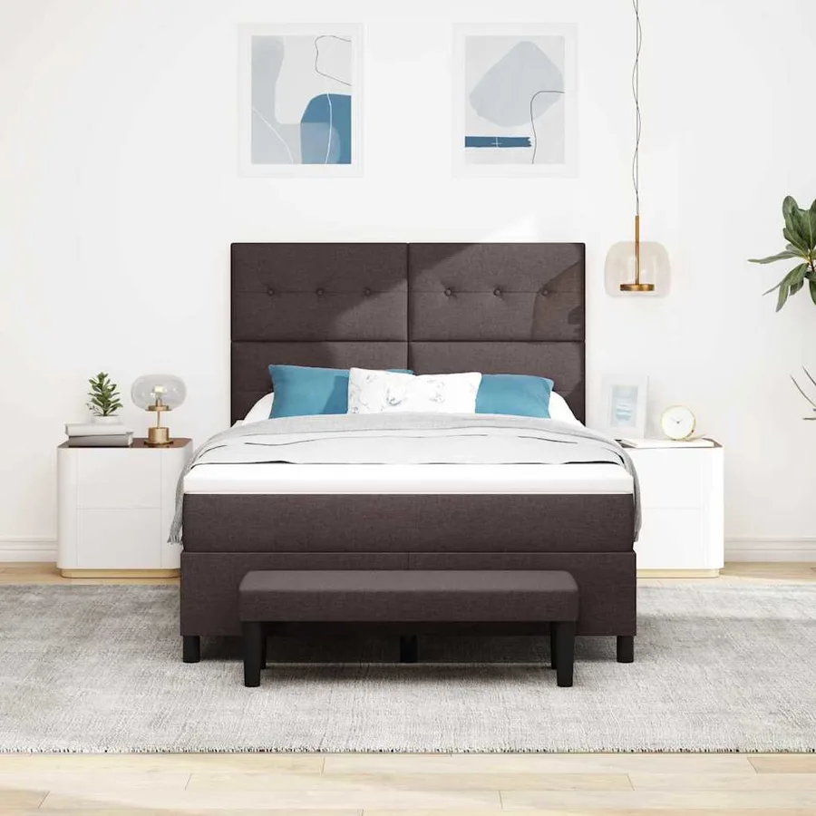 Lit à ressorts avec tête de lit Marron foncé 140 x 190 cm tissu - 3