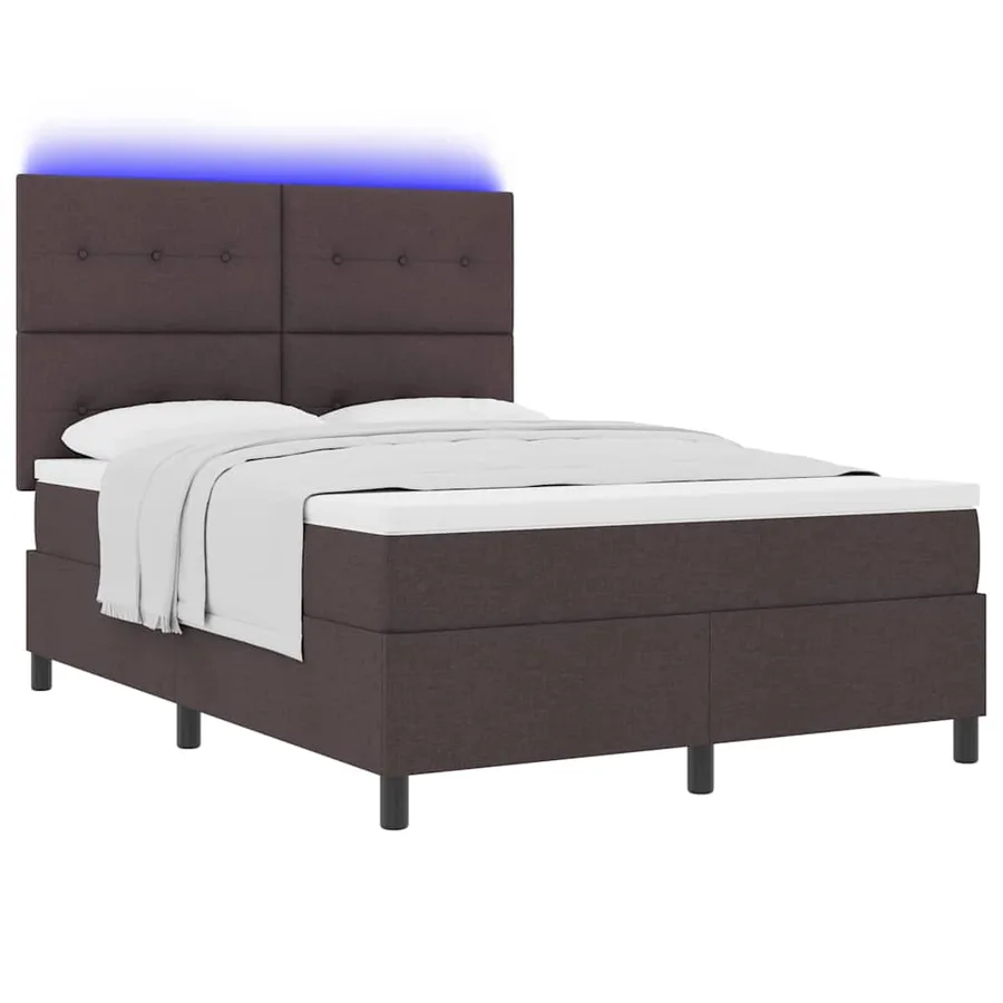Lit à ressorts avec bandes LED Marron foncé 140 x 190 cm tissu - 3