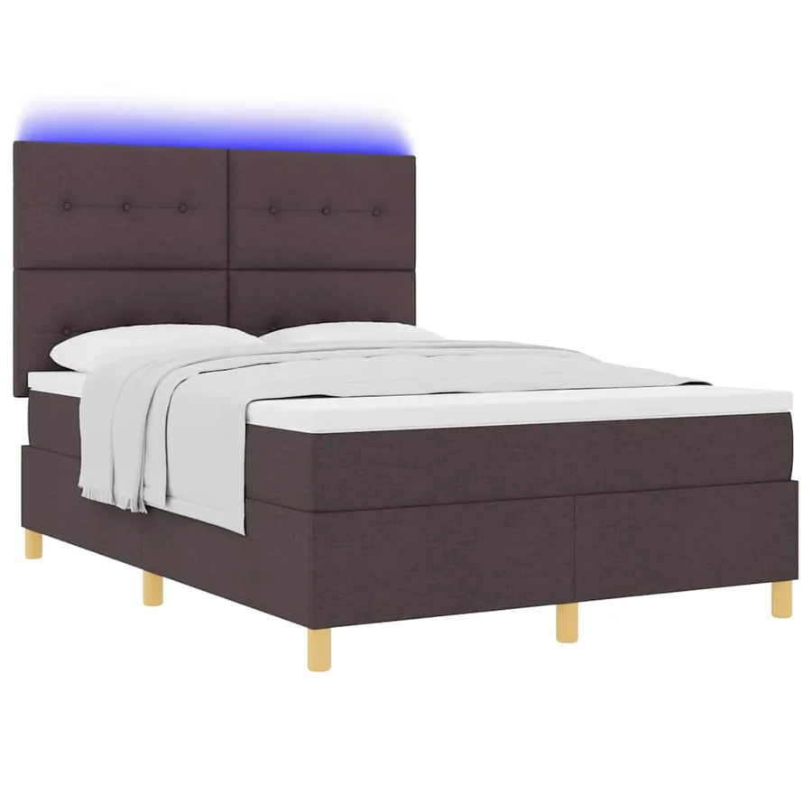 Lit à ressort LED Marron foncé 140 x 190 cm tissu - 3