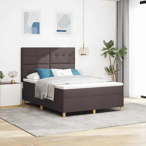 Lit à ressorts avec tête de lit Marron foncé 140 x 200 cm tissu
