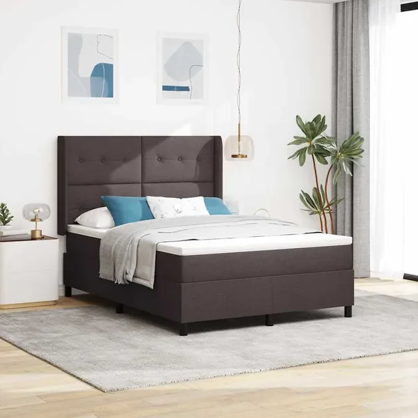 Lit à ressorts avec coussin Marron foncé 190 x 140 cm tissu