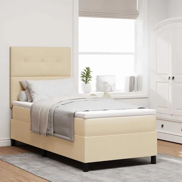 Lit à ressorts avec bandes LED Crème 100 x 200 cm tissu