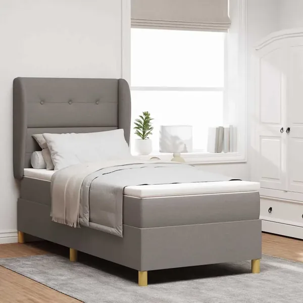 Lit à ressorts avec tête de lit Taupe 190 x 90 cm tissu