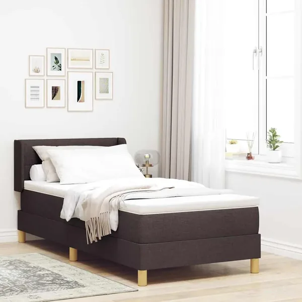 Lit à ressorts avec tête de lit Marron foncé 190 x 90 cm tissu