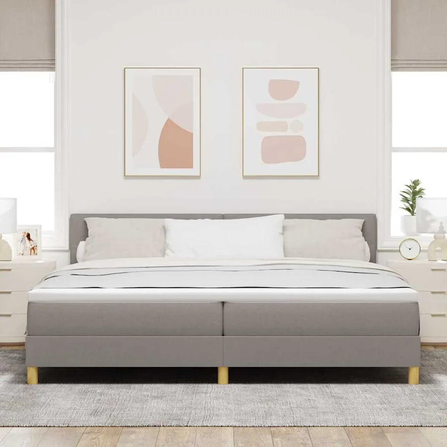 Lit à ressort LED avec coussin Taupe 200 x 200 cm tissu - 4