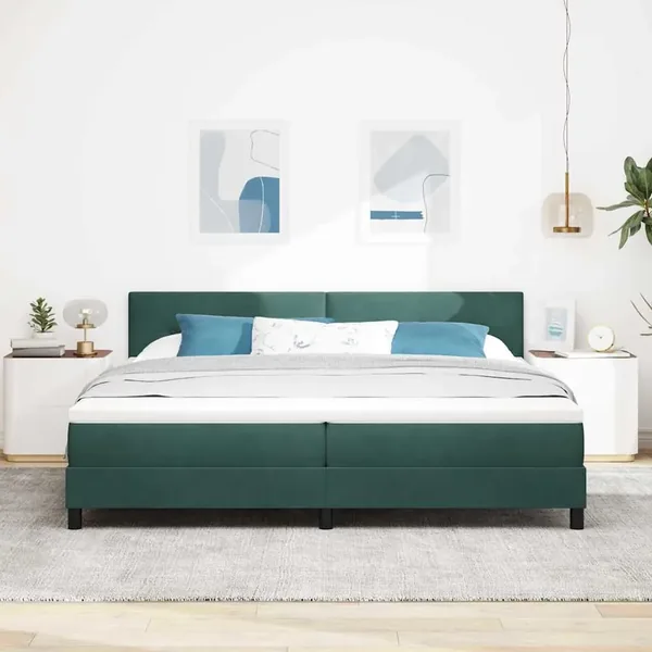 Lit à ressorts avec tête de lit Vert foncé 200 x 200 cm Velours