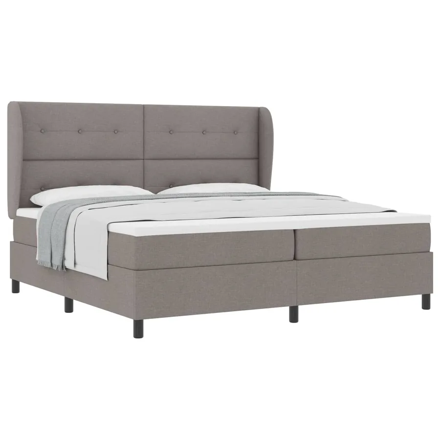 Lit à ressorts avec tête de lit Taupe 200 x 200 cm tissu - 2