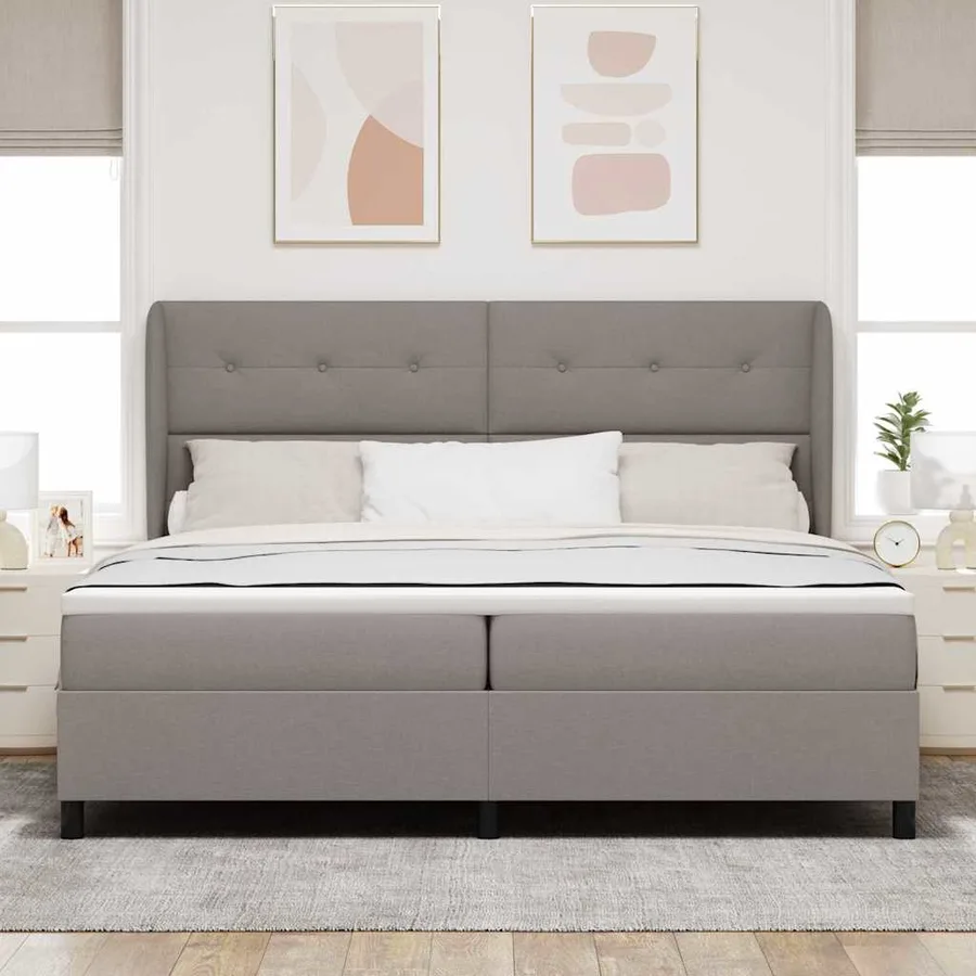 Lit à ressorts avec tête de lit Taupe 200 x 200 cm tissu - 3