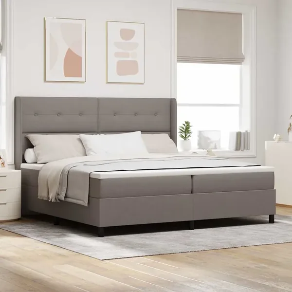 Lit à ressort LED avec tête de lit Taupe 200 x 200 cm tissu