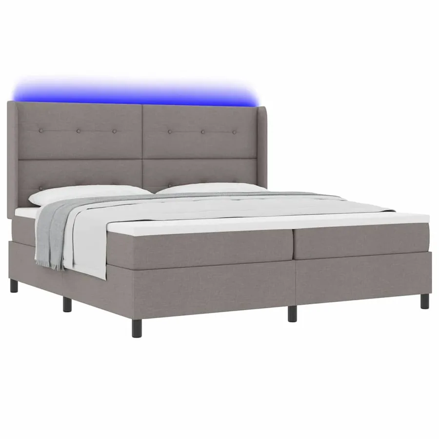 Lit à ressort LED avec tête de lit Taupe 200 x 200 cm tissu - 3